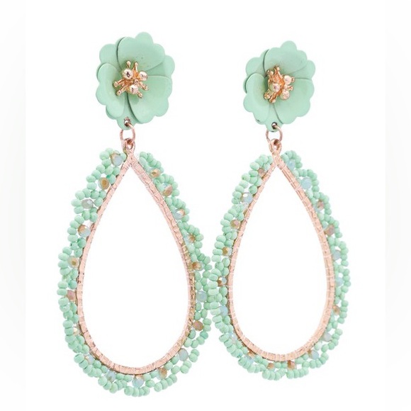 Mint Teardrop Drop Flower Post Earrings - Picture 4 of 10